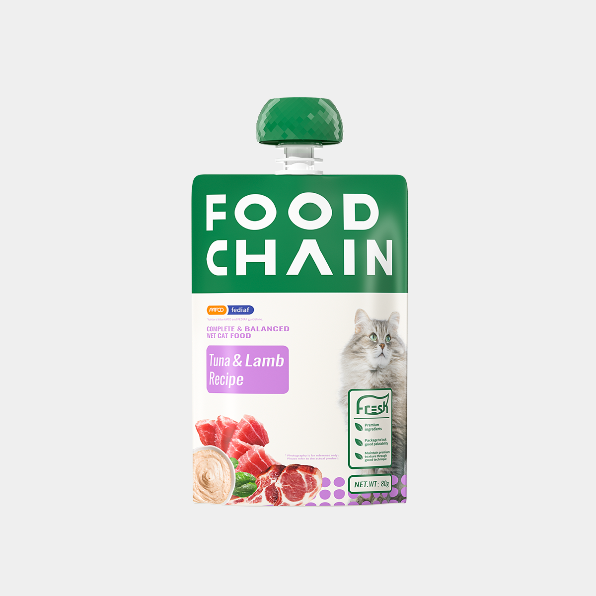 FOODCHAIN M90 Natural Wet Cat Food Mousse  – Grain-Free, High Protein, Tuna & Lamb, 2.82-oz Pouches (16 Count)-zoom-1