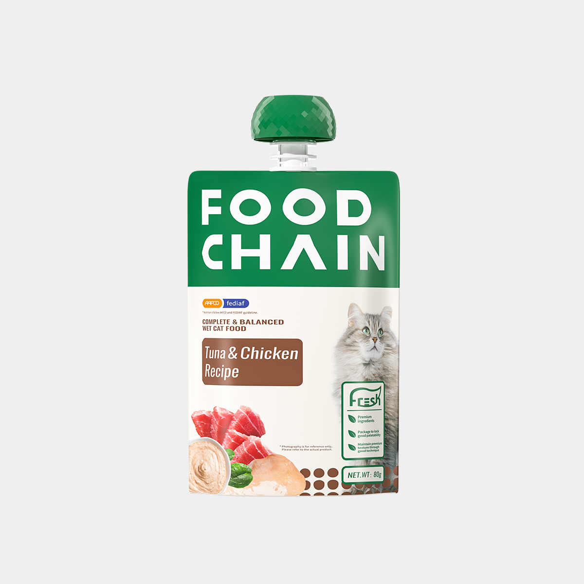 FOODCHAIN M90 Natural Wet Cat Food Mousse – Grain-Free, High Protein, Tuna & Chicken, 2.82-oz Pouches (16 Count)-zoom-1