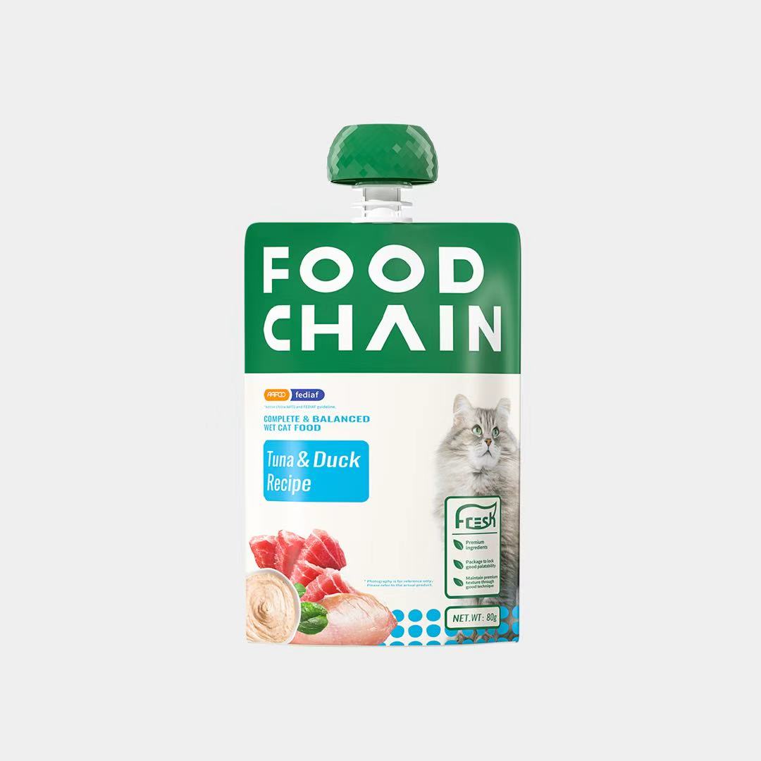 FOODCHAIN M90 Natural Wet Cat Food Mousse  – Grain-Free, High Protein, Tuna & Duck, 2.82-oz Pouches (16 Count)-1